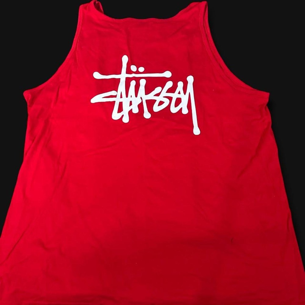 Stussy Mens Red Classic Script Logo Tank Top XXL NEW